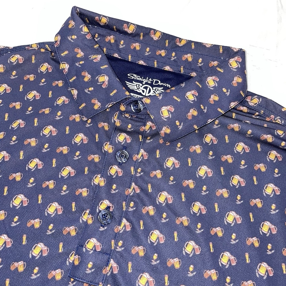 STRAIGHT DOWN Performance Golf Polo‎ Men's XL Beer Themed With Logo